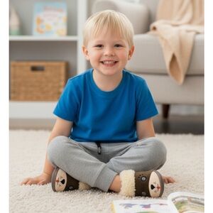 WONDER NATION Indoor/Outdoor Dog Slippers, Toddler Boys 5.5, Brown Cream